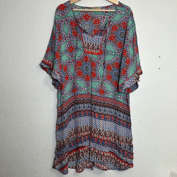 Democracy Abstract Multicolor Boho Midi Pullover Dress CoverUp Womens Size 2X - Picture 1 of 10